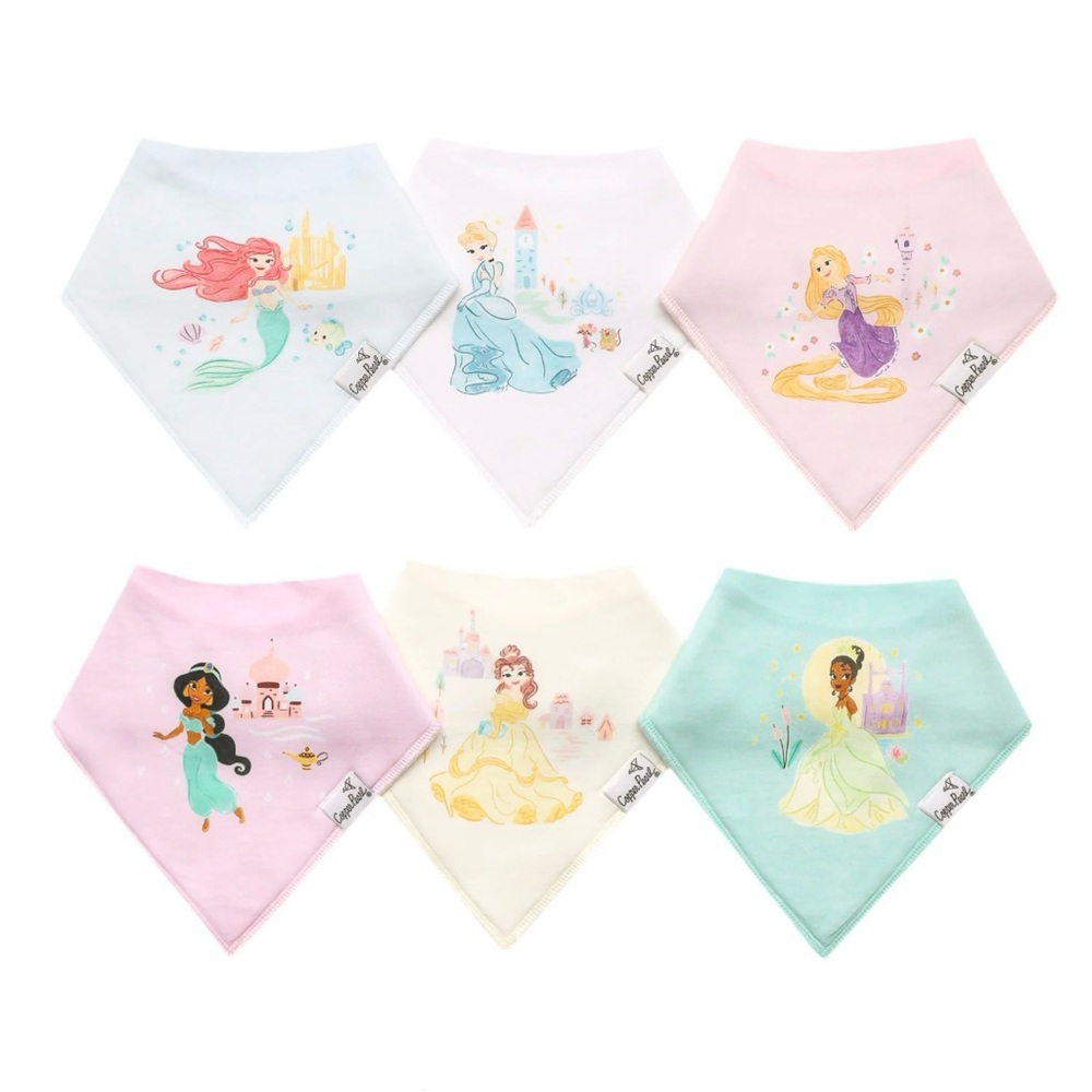 Copper Pearl Disney Princess Set of 6 Absorbent Cotton Drool Bib Bandanas NWT